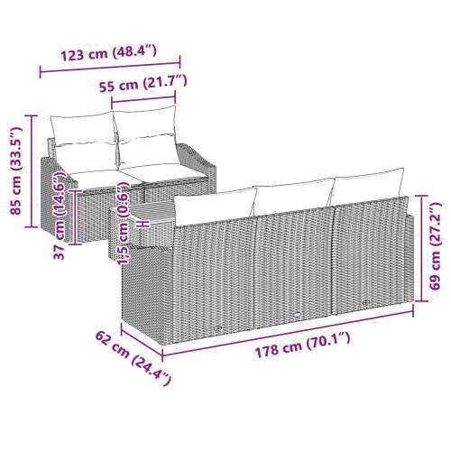 Set od 6 Vrtnih Sofas s Jastučićima Crna Poly Ratan Akacija Cijena