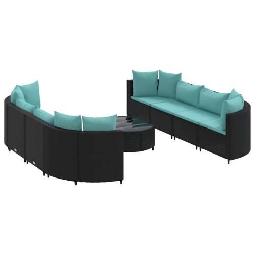 Vrtna garnitura - 9-dijelni set vrtnih sofa s jastucima crni od poliratana - Crna i plava 8 Cijena