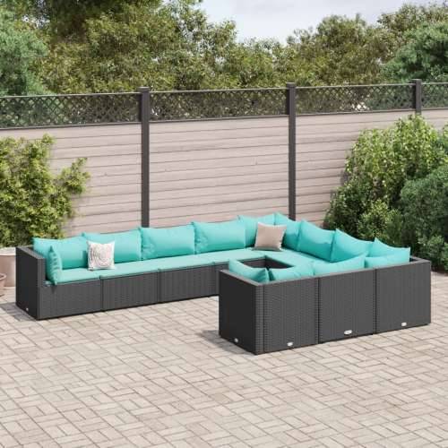 Vrtna garnitura - 10-dijelni set vrtnih sofa s jastucima crni od poliratana - Crna i plava 4x kutna + 6x srednja 1 Cijena