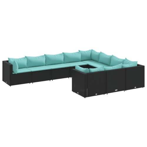 Vrtna garnitura - 10-dijelni set vrtnih sofa s jastucima crni od poliratana - Crna i plava 4x kutna + 6x srednja 1 Cijena