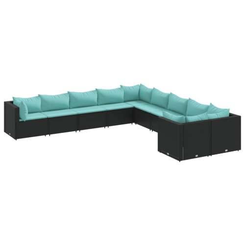 Vrtna garnitura - 10-dijelni set vrtnih sofa s jastucima crni od poliratana - Crna i plava 10 Cijena