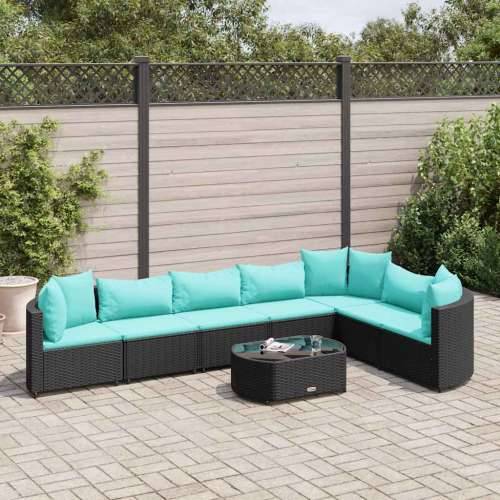 Vrtna garnitura - 8-dijelni set vrtnih sofa od poliratana s jastucima crni - Crna i plava 7 Cijena