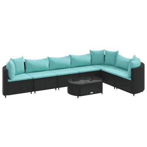 Vrtna garnitura - 8-dijelni set vrtnih sofa od poliratana s jastucima crni - Crna i plava 7 Cijena