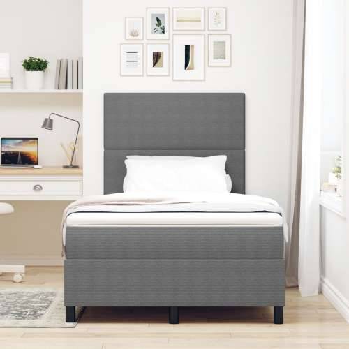 Box Spring Krevet s madracem svijetlo sivi mali dvostruki kašmir tkanina Cijena