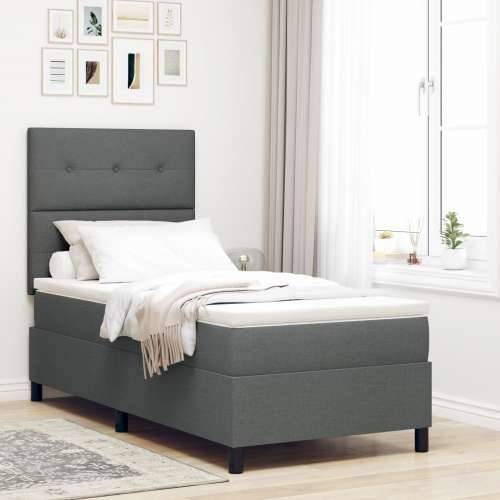 Box Spring krevet s madracem Tamnosivi jednokrevetni Tkanina Cijena