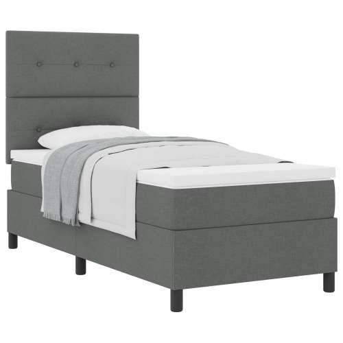 Box Spring krevet s madracem Tamnosivi jednokrevetni Tkanina Cijena
