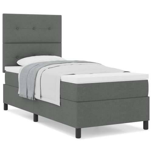 Box Spring krevet s madracem Tamnosivi jednokrevetni Tkanina Cijena