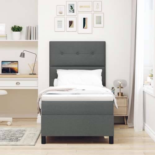 Box Spring krevet s madracem Tamnosivi jednokrevetni Tkanina Cijena