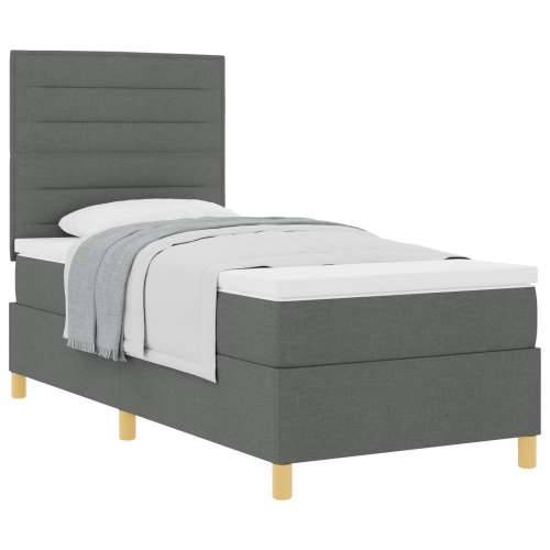 Box Spring Krevet s Madracem Tamno Sivi Jednokrevetni Tkanina Cijena