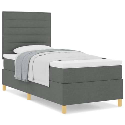 Box Spring Krevet s Madracem Tamno Sivi Jednokrevetni Tkanina Cijena
