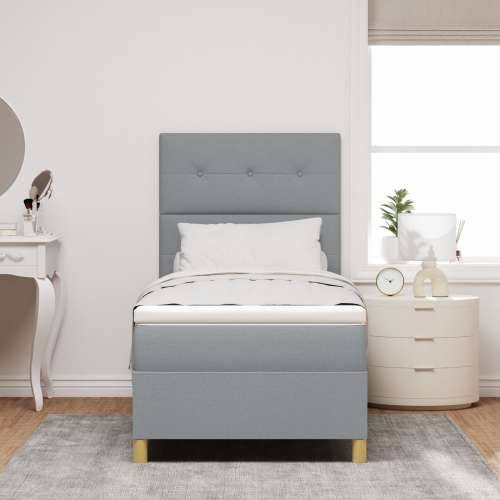 Box Spring Bed s madracem svijetlosivi jednokrevetni tkanina Cijena