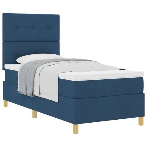 Box Spring Krevet s madracem plavi pojedinačni tkanina Cijena