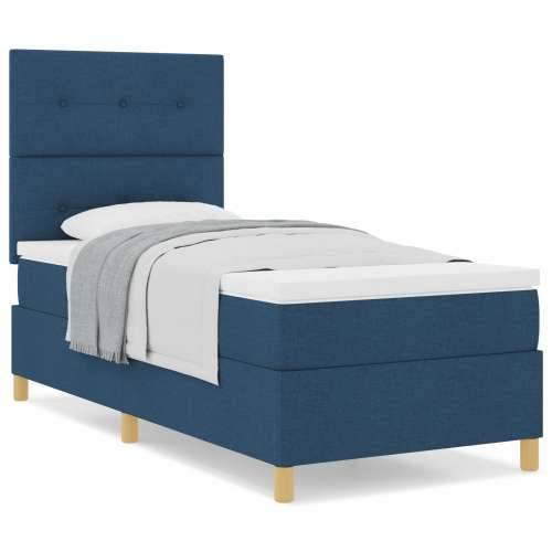 Box Spring Krevet s madracem plavi pojedinačni tkanina Cijena