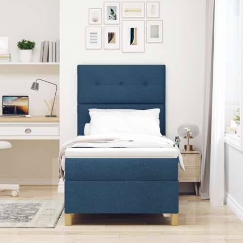 Box Spring Krevet s madracem plavi pojedinačni tkanina Cijena