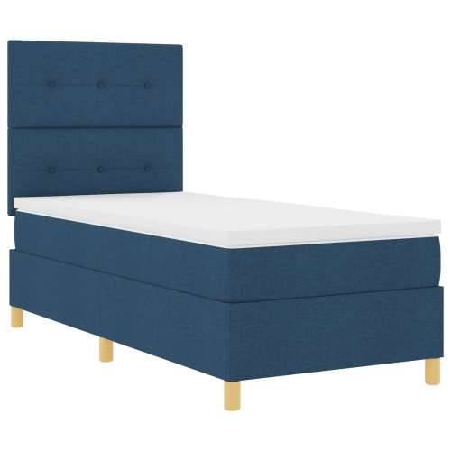 Box Spring Krevet s madracem plavi pojedinačni tkanina Cijena