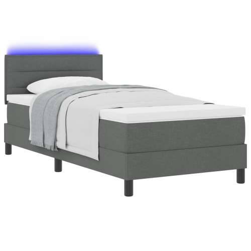 Box Spring Krevet s Madracem & LED Tamno Siva 90x190 cm Tkanina Cijena