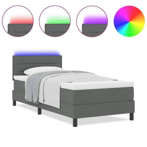 Box Spring Krevet s Madracem & LED Tamno Siva 90x190 cm Tkanina Cijena