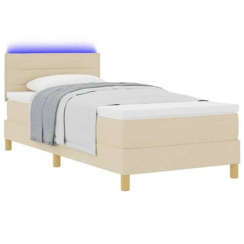 Krevet s oprugama s madracem i LED-om Krem 80x200 cm Tkanina Cijena
