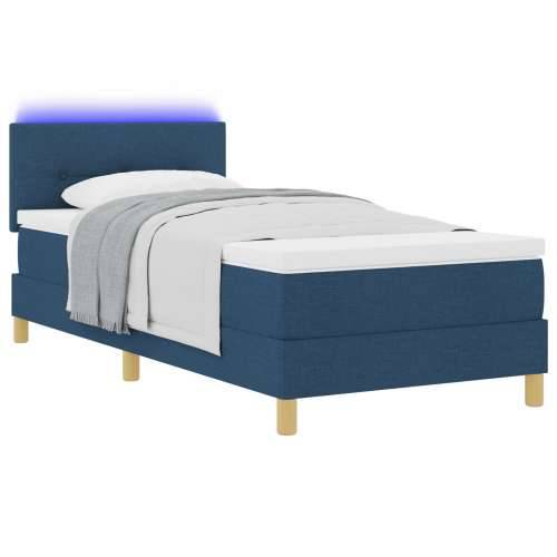 Box Spring Krevet s Madracem & LED Plavi 90x190 cm Tkanina Cijena