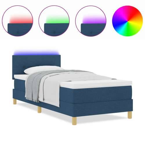Box Spring Krevet s Madracem & LED Plavi 90x190 cm Tkanina Cijena
