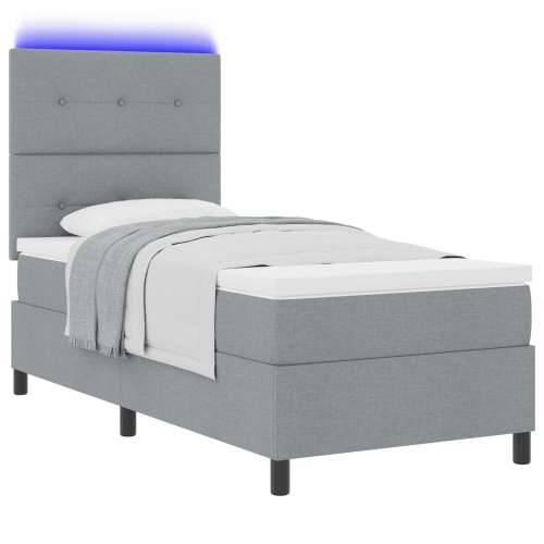 krevet s oprugom s madracem & LED svjetlom svijetlosivi 90x190 cm tkanina Cijena