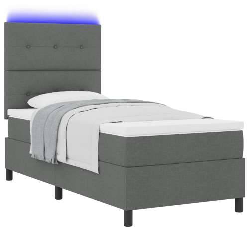 Krevet s opružnom podlogom s madracem i LED tamno siva 90x190 cm tkanina Cijena