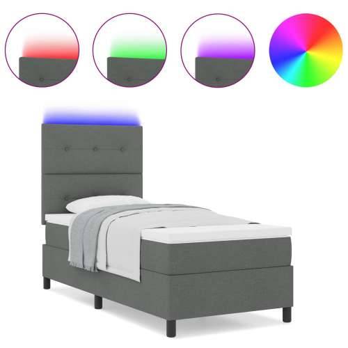 Krevet s opružnom podlogom s madracem i LED tamno siva 90x190 cm tkanina Cijena