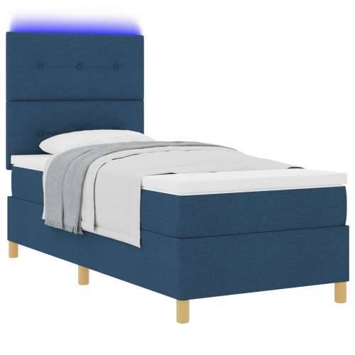 Box Spring Krevet s Madracem i LED Plavim 90x190 cm Tkanina Cijena