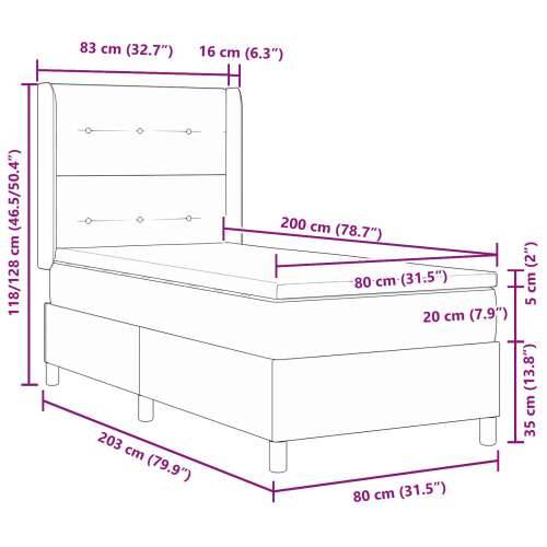 Box Spring Krevet s Madracem i LED Crna 80x200 cm Baršun Cijena