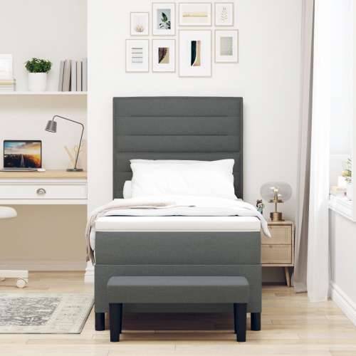 Box Spring krevet s madracem i klupicom tamnosivi 90x190 cm tkanina Cijena