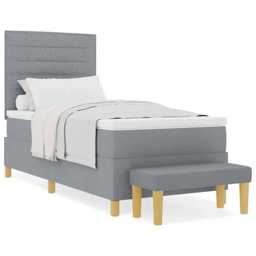 Box Spring Krevet s Madracem i Klupicom Svijetlosiva 90x190 cm Tkanina Cijena