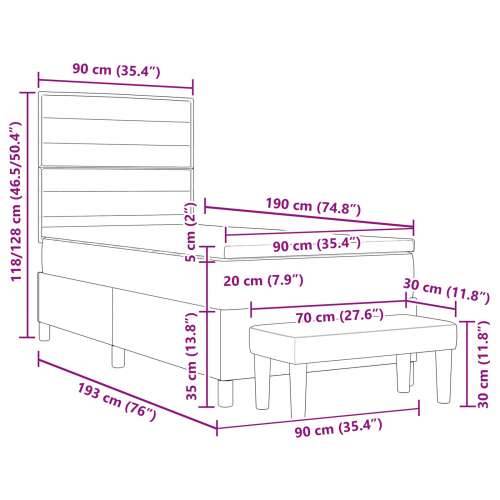 Box Spring Krevet s Madracem i Klupicom Svijetlosiva 90x190 cm Tkanina Cijena