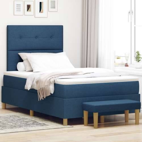 Krevet s box spring sustavom s madracem i klupom Plava 120x190 cm Tkanina Cijena