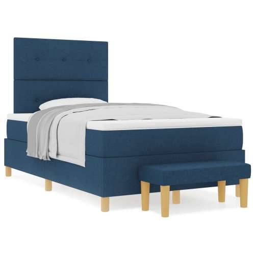 Krevet s box spring sustavom s madracem i klupom Plava 120x190 cm Tkanina Cijena