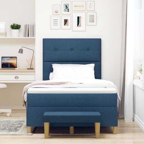 Krevet s box spring sustavom s madracem i klupom Plava 120x190 cm Tkanina Cijena
