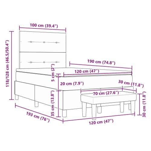 Krevet s box spring sustavom s madracem i klupom Plava 120x190 cm Tkanina Cijena