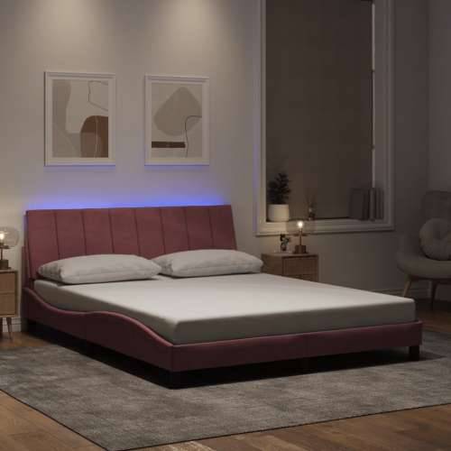 Okvir kreveta s LED svjetlima ružičasti 160 x 200 cm baršunasti - Ružičasta 160 x 200 cm Cijena
