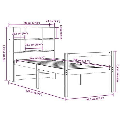 Krevet s regalom za knjige bez madraca 90x200 cm od borovine - Prirodna 90 x 200 cm Cijena