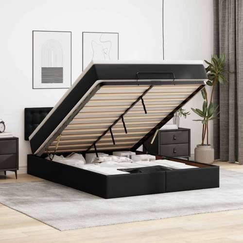 Otomanski krevet s madracem crni 140x190 cm umjetna koža - Crna 140 x 190 cm Cijena