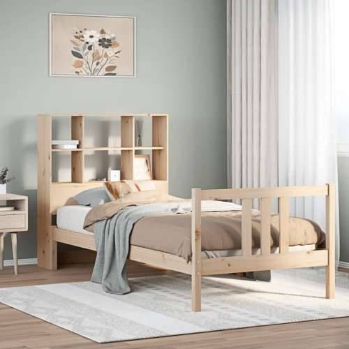 Krevet s regalom za knjige bez madraca 90x190 cm od borovine - Prirodna 90 x 190 cm Cijena