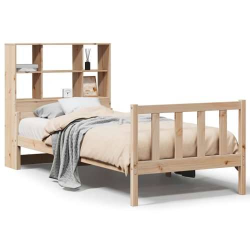 Krevet s regalom za knjige bez madraca 90x190 cm od borovine - Prirodna 90 x 190 cm Cijena