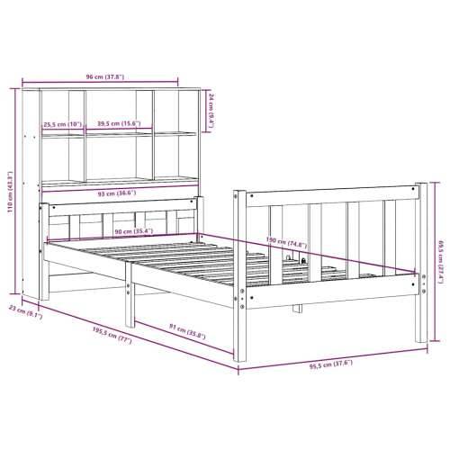 Krevet s regalom za knjige bez madraca 90x190 cm od borovine - Prirodna 90 x 190 cm Cijena