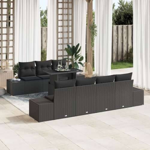 8 dijelni vrtni sofa set s jastučićima Crni poly ratan Cijena