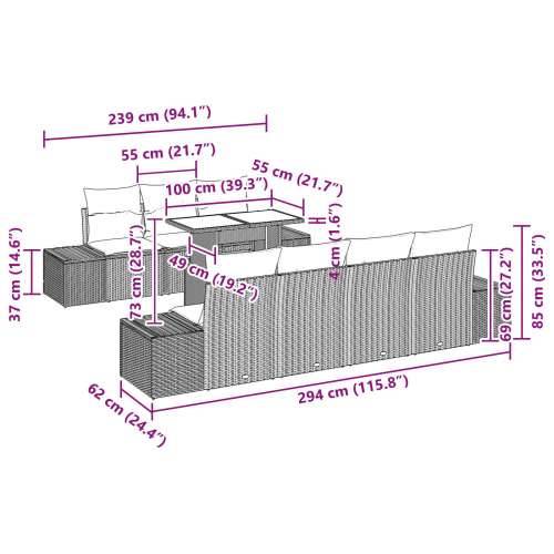 8 dijelni vrtni sofa set s jastučićima Crni poly ratan Cijena
