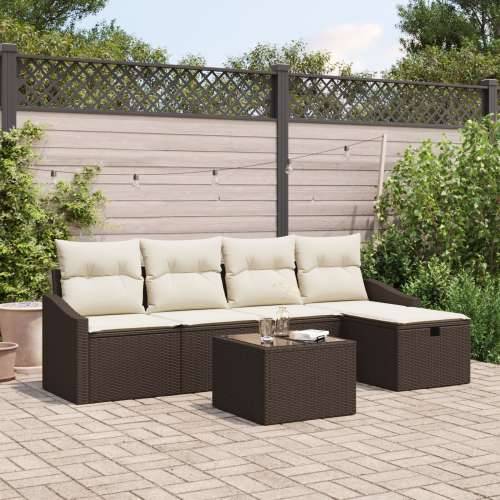 Set od 6 komada vrtnih sofa s jastucima smeđi poli ratan Cijena