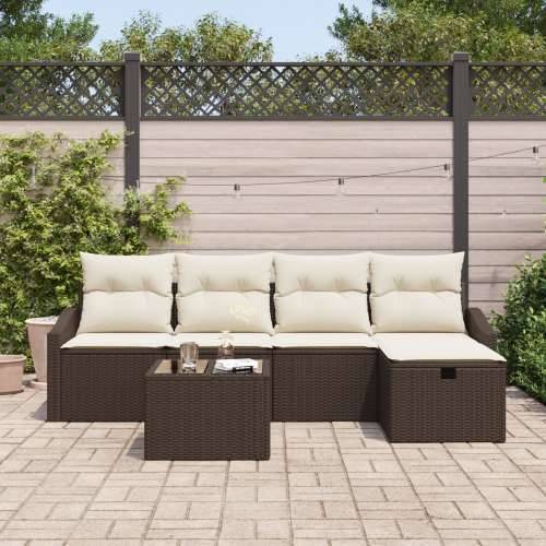 Set od 6 komada vrtnih sofa s jastucima smeđi poli ratan Cijena