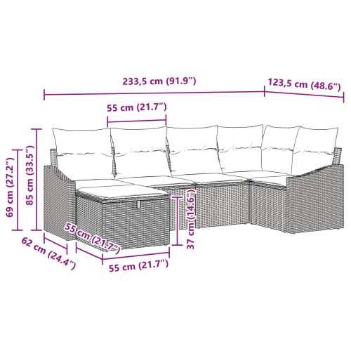 set od 6 vrtnih soferica s jastučićima siva poli ratan Cijena