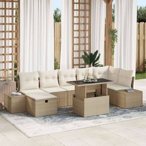 set od 8 komada vrtnih sofa s jastučićima bež poli ratan Cijena