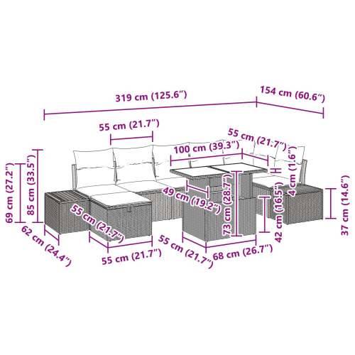 set od 8 komada vrtnih sofa s jastučićima bež poli ratan Cijena