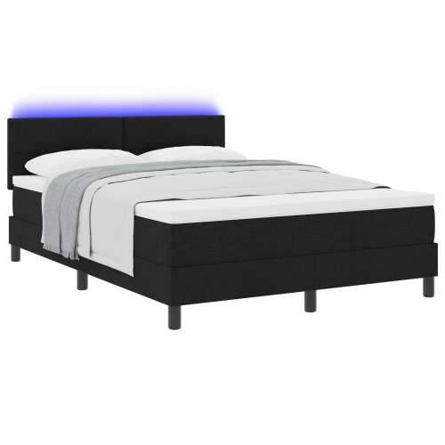 Box Spring Krevet s Madracem & LED Crna 140x190 cm Tkanina Cijena